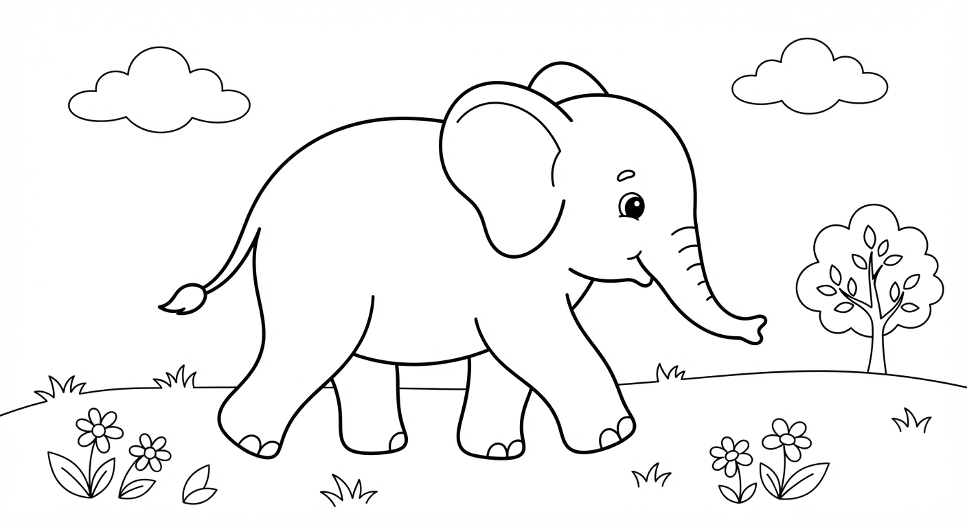 Baby Elephant printable coloring picture