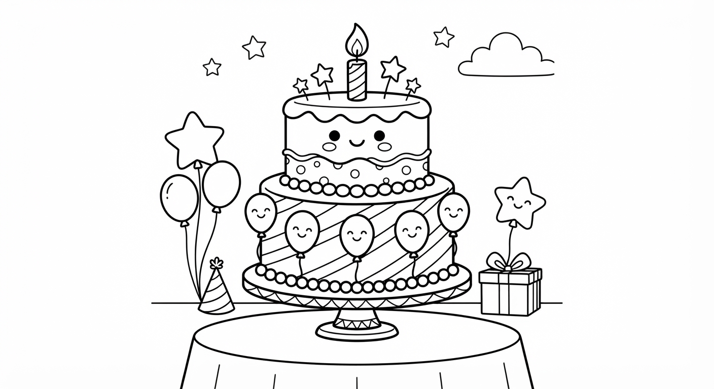 Birthday Cake printable coloring picture