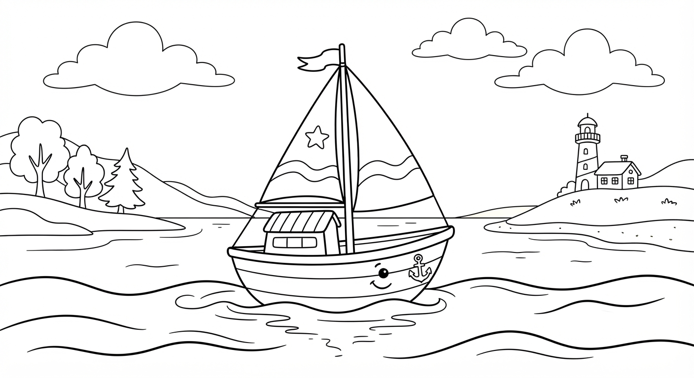 Boat printable coloring picture