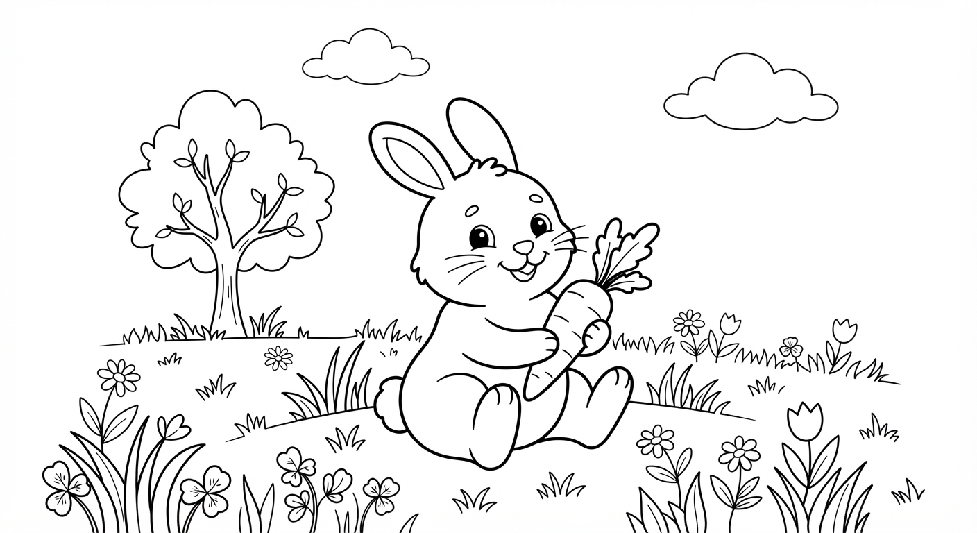 Bunny with Carrot printable coloring picture