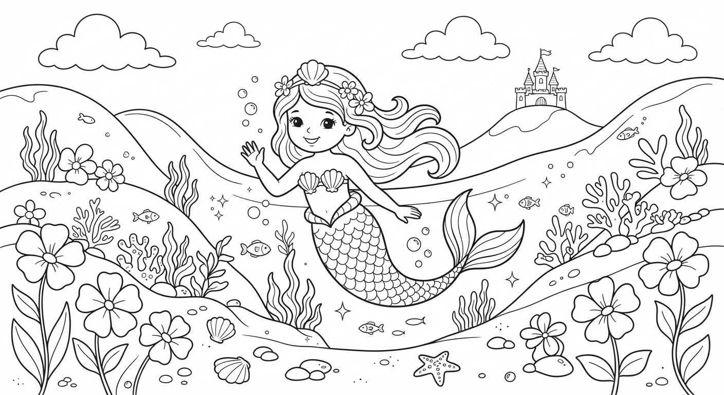 Mermaid printable coloring picture