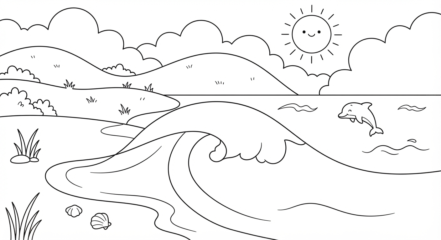 Ocean Wave printable coloring picture