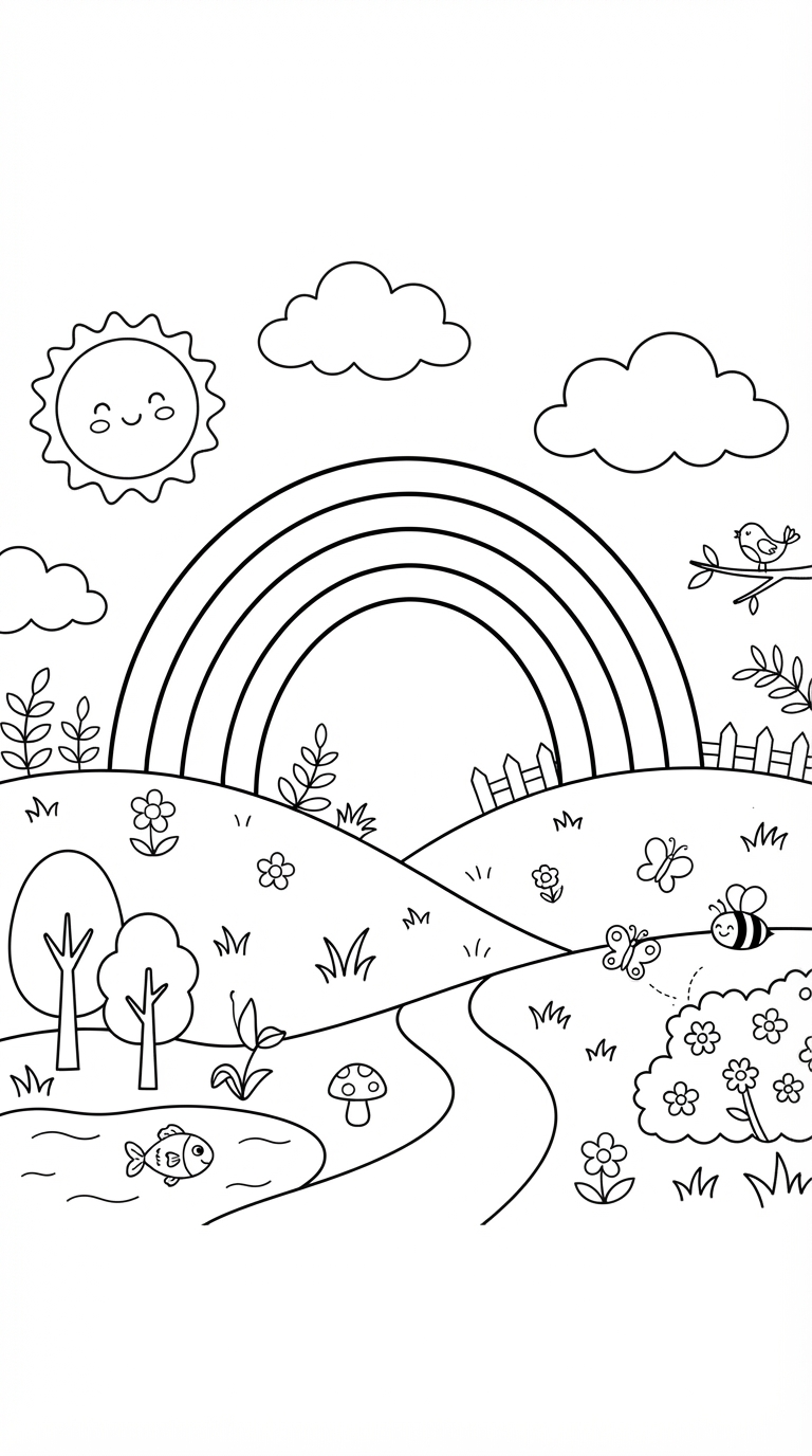 Rainbow printable coloring picture