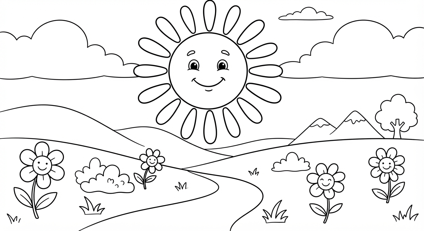 Sun printable coloring picture