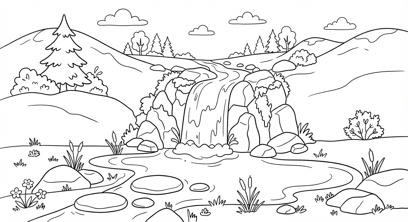 Waterfall printable coloring picture