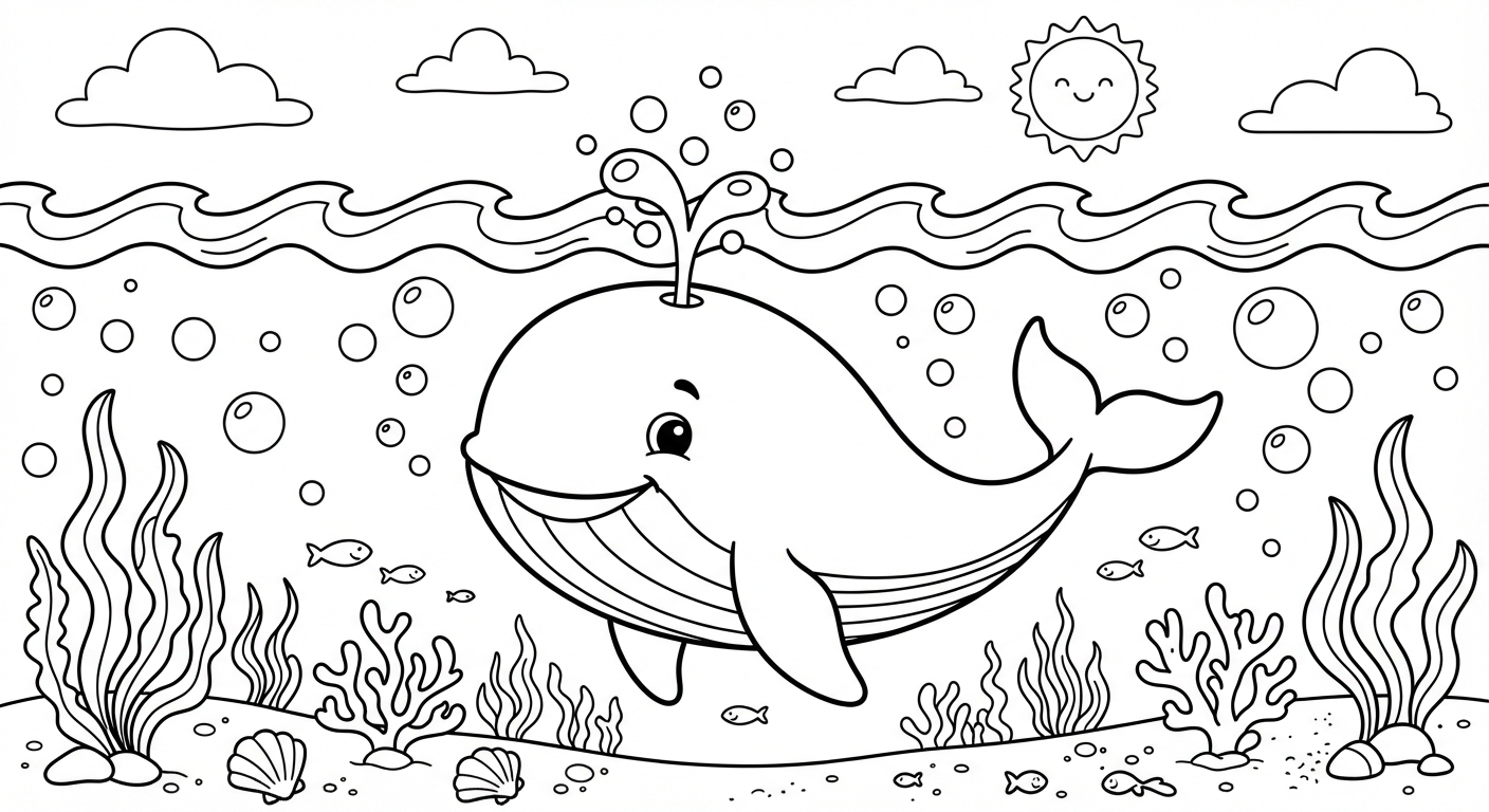 Whale printable coloring picture